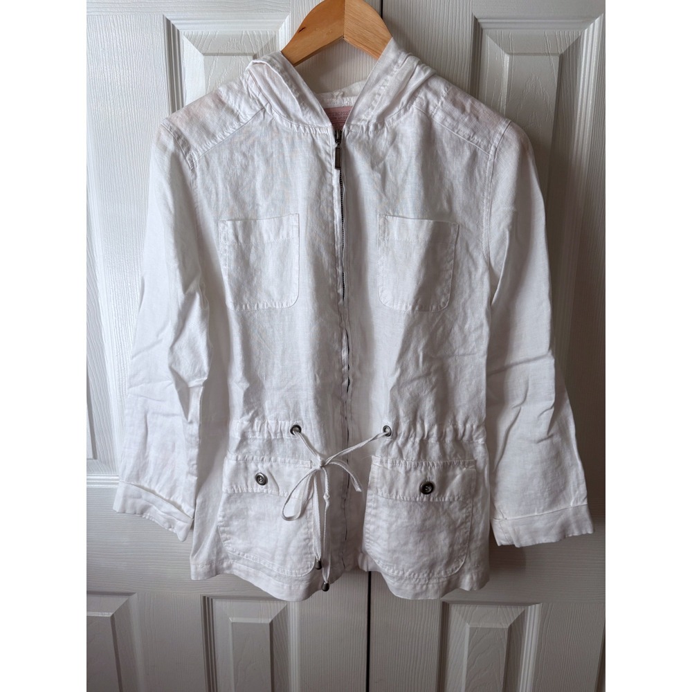 Saint Tropez West White 100% Linen Beachy Lightweight Summer Jacket‎ S